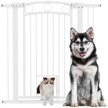 PawHut 106cm Tall Dog Gate with Cat Door, 7cm and 14cm Extensions, for Stairs, Doorways, 76 104cm Width