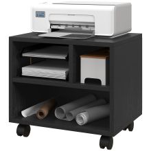 HOMCOM Three Compartment Printer Cabinet, with Wheels Black