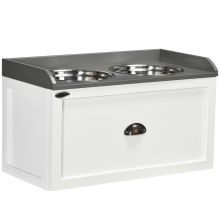 PawHut Stainless Steel Raised Dog Bowls, with 21L Storage Drawer for Large Dogs and Cats White