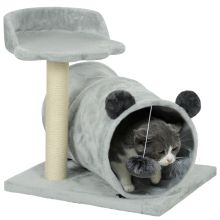 PawHut 47cm Small Cat Tree w Scratching Post, Bed, Cat Tunnel, Toy Ball, Grey