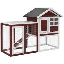 PawHut Rabbit Hutch Outdoor Wooden Guinea Pig Hutch Rabbit Run Bunny Cage Small Animal House Pull Out Tray, Brown, 122 x 62.6 x 92 cm