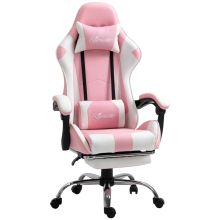 Vinsetto Pink Computer Gaming Chair, Desk Chair with 135? Reclining Back and Retractable Footrest, Adjustable PU Leather Lumbar Support and Headrest, Steel Base for Adults, Girls