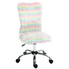 HOMCOM Fluffy Desk Chair, Armless Students Chair, Makeup Vanity Chair with Adjustable Height, Rolling Wheels for Home Study Bedroom, Unicorn Tone