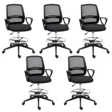 Vinsetto Ergonomic Mesh Back Drafting Chair, Tall Office Chair, Draughtsman Chair with Adjustable Height and Footrest 360? Swivel, Set of 5