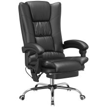 Vinsetto High Back Vibration Massage Office Chair, Heated Reclining PU Leather Computer Chair with 135? Reclining Back and Footrest, Black