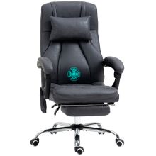 Vinsetto Office Chair with Lumbar Massage, 135? Reclining Computer Chair with Adjustable Headrest, Retractable Footrest, 10cm Double Padded Seat, Microfiber Fabric, Metal Base, Dark Grey