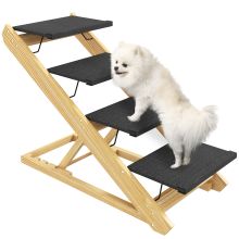 PawHut Adjustable Dog Steps Dog Ramp, 4 Step Non slip Pet Stairs for Large Sized Dogs, Foldable Dog Stairs for Bed Sofa