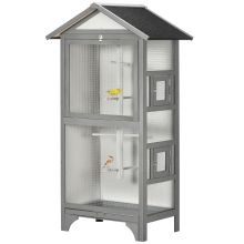 PawHut Wooden Outdoor Bird Cage, for Finches and Canaries, with Removable Tray, Asphalt Roof Grey