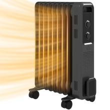 HOMCOM 2000W Oil Filled Radiator, 9 Fin, Portable Electric Heater with 3 Heat Settings, Safety Cut Off and Wheels, Grey