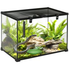 PawHut Glass Reptile Terrarium Insect Breeding Tank Vivarium Habitats with Thermometer for Lizards, Horned Frogs, Snakes, Spiders Large 50 x 30 x 35cm