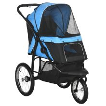 PawHut Dog Pram Dog Stroller Jogger Foldable Pet Pushchair for Medium, Small Dogs, w Rubber Wheels, Washable Cushion Blue