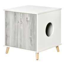 PawHut Cat Litter Box Enclosure Washroom Cave House Decorative End Table Wooden Cabinet Indoor with 2 Magnetic Door Wide Tabletop White