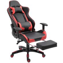 HOMCOM High Back Gaming Chair Swivel Home Office Computer Racing Gamer Recliner Chair Faux Leather with Footrest, Wheels, Red Black