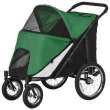 PawHut Foldable Pet Stroller, with Washable Cushion, Storage Bags, Safety Leash, for Medium, Large Dogs, Catts, Travel Green