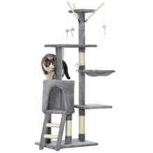 PawHut Cat Scratching Post Cat Tree for Indoor Cats Climbing Tower Scratcher w Ladder Kitty Activity Centre 135cm Grey