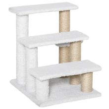 PawHut Pet Stair with 3 step Climb Ladder, Scratching Posts, Platforms, Toy Ball, for Indoor Elderly Cats Kittens, White