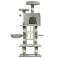 PawHut 132cm Cat Tree with Scratching Post, House, Hammock, Toy Balls Grey