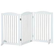 PawHut Foldable Dog Gate, Freestanding Pet Gate, with Two Support Feet, for Staircases, Hallways, Doorways White