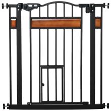 PawHut Pet Gate Safety Gate, with Cat Flap, Auto Close, for Staircases, Doorways, Hallways, 74 80cm Wide Black