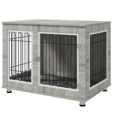 PawHut Indoor Dog Kennel w Soft Cushion, Double Door for Large Dogs, 106 x 74 x 81.5cm, Grey