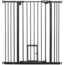 PawHut Extra Tall Pet Gate, Indoor Dog Safety Gate, with Cat Flap, Auto Close, 74 101cm Wide Black