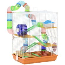 PawHut 5 Tier Hamster Cage Carrier Habitat w Exercise Wheels, Tunnel, Orange