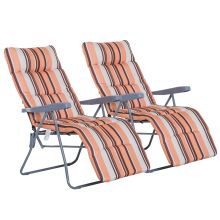 2Pc Folding Sun Loungers Set Orange & Brown