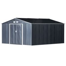 12.5 x 11.1ft Galvanized Steel Garden Shed & Foundation Grey