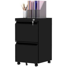 Vinsetto 2 Drawer Mobile Filing Cabinet, Steel Lockable File Cabinet for Letter, A4 and Legal Size, Pre Assembled Body, Black