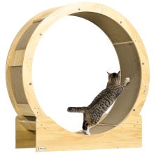 PawHut Cat Wheel with Brake, Scratching Pads Oak Tone