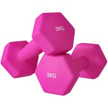 SPORTNOW 2 x 3kg Hexagonal Dumbbells Weights Set with Non Slip Grip for Home Gym Workout, Pink