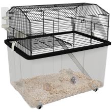 PawHut Two Tier Gerbil Cage, Hamster Cage for Dwarf Hamster, Syrian Hamster w Wheels, Deep Bottom, Food Dish, Water Bottle