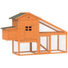 PawHut Wooden Chicken Coop with Run, Nesting Box, Slide out Tray, Ramp, Perches, Asphalt Roof, 179 x 67 x 115cm