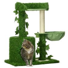 PawHut 77cm Cat Tree for Indoor Cats with Green Leaves, Scratching Posts, Hammock Green