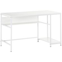 HOMCOM Computer Desk with Storage, 120 x 60cm Home Office Desk with 2 Shelves and Steel Frame, Writing Table for Living Room, Study, White