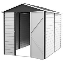 Outsunny 9x 6FT Metal Outdoor Garden Shed, Galvanised Tool Storage Shed w Sloped Roof, Lockable Door for Patio Lawn, Dark Grey