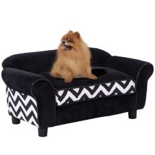 PawHut Dog Sofa Bed for XS Sized Dogs, Cat Sofa with Soft Cushion, Pet Chair Lounge with Washable Cover, Removable Legs, Wooden Frame Black