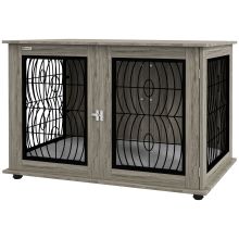 PawHut Indoor Dog Crate Furniture End Table with Soft Washable Cushion, Lockable Front Door, for Extra Large Dogs Grey