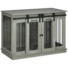 PawHut Dog Crate Furniture for Large Dogs, Double Dog Cage for Small Dogs, with Divider Grey