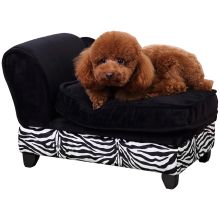 PawHut Dog Sofa Bed for XS Sized Dogs, Pet Chair with Hidden Under Seat Storage, Cat Sofa Lounge with Removable Soft Cushion, Thick Sponge, Wooden Frame