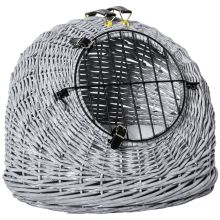 PawHut Wicker Pet Carrier Basket Cat Kitten Bed Portable Travel Cage w Soft Cushion Handle Grey 50 x 40 x 40 cm