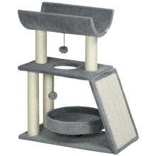 PawHut Cat Tree Tower, with Scratching Posts, Pad, Bed, Perch, Toy Ball Light Grey