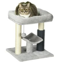 PawHut 48cm Cat Tree with Scratching Posts, Bed, Perch, Self Groomer, Toy Grey