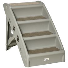 PawHut Foldable Four Step Pet Stairs, for Cats, Small Miniature Dogs, with Non Slip Mats 62 x 38 x 49.5cm Grey