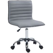 HOMCOM Adjustable Swivel Office Chair with Armless Mid Back in PU Leather and Chrome Base Light Grey