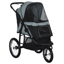 PawHut Dog Pram Dog Stroller Jogger Foldable Pet Pushchair for Medium, Small Dogs, w Rubber Wheels, Washable Cushion Grey