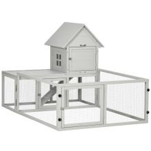 PawHut Indoor Rabbit Hutch, Guinea Pig Cage, with Slide Out Tray, Large Fenced Area Light Grey