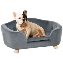 PawHut Dog Sofa Bed Pet Chair Couch with Water Resistant Fabric, Kitten Lounge with Soft Cushion Washable Cover, Wooden Frame for Mini Size Dogs Grey