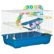 PawHut Large Hamster Cage with Tubes, Multilevel Rodent House with Exercise Wheel, Gerbil Cage with Water Bottle, Food Dish, Ramps 79 cm x 46 cm x 60 cm Blue