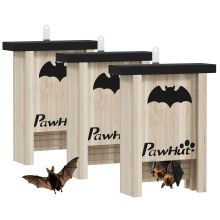 PawHut 3PCs Wooden Bat Boxes, Bat Houses Designed to Attract Bats & Easy to Hang for Outdoor, Garden, Farm, 18 x 6 x 22.5 cm